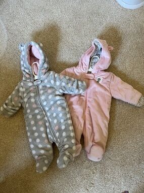 Lot of 2 Baby Hooded Fleece Jumpsuits